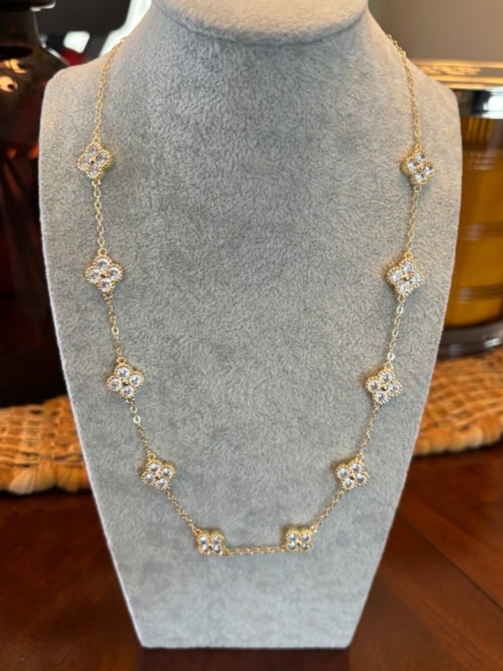Gold plated CZ Clover necklace
